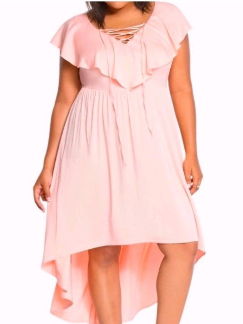 Torrid Ruffle Lace Up Hi Low Midi Dress Womens Peach Cottagecore Flowy 16